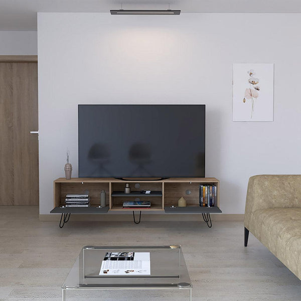 Mueble Multiusos Lara, Miel y Plata Oscuro, Para Televisor de 70 Pulgadas - VIRTUAL MUEBLES