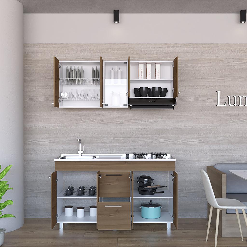 Mueble Multiusos Prada, Moca y Blanco, Incluye Mesón Derecho - VIRTUAL MUEBLES