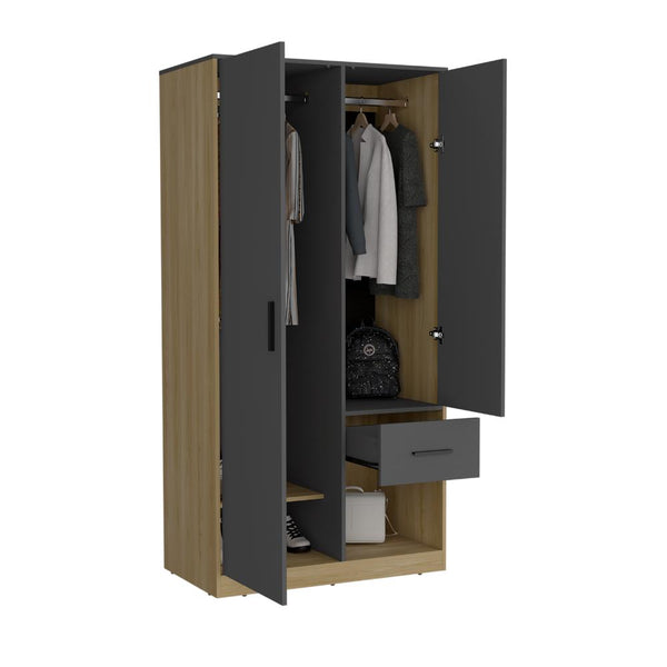 Closet Giroa, Plata Oscuro y Fresno Europeo, con dos puertas abatibles