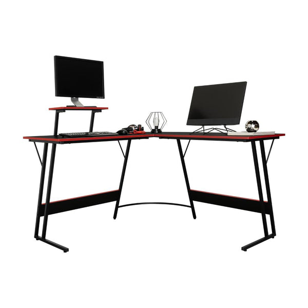 Escritorio Gamer en L, Negro y Rojo, cuenta con espacio para mas de una pantalla