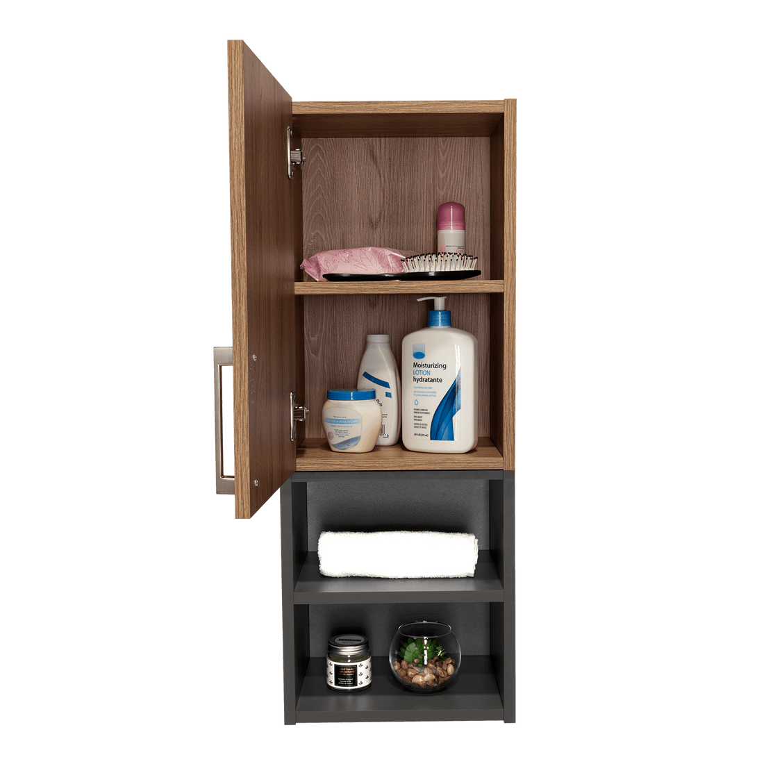 Gabinete de Baño Oporto, Miel y Plata Oscuro, con Espacio Para Guardar Objetos de Aseo Personal - VIRTUAL MUEBLES