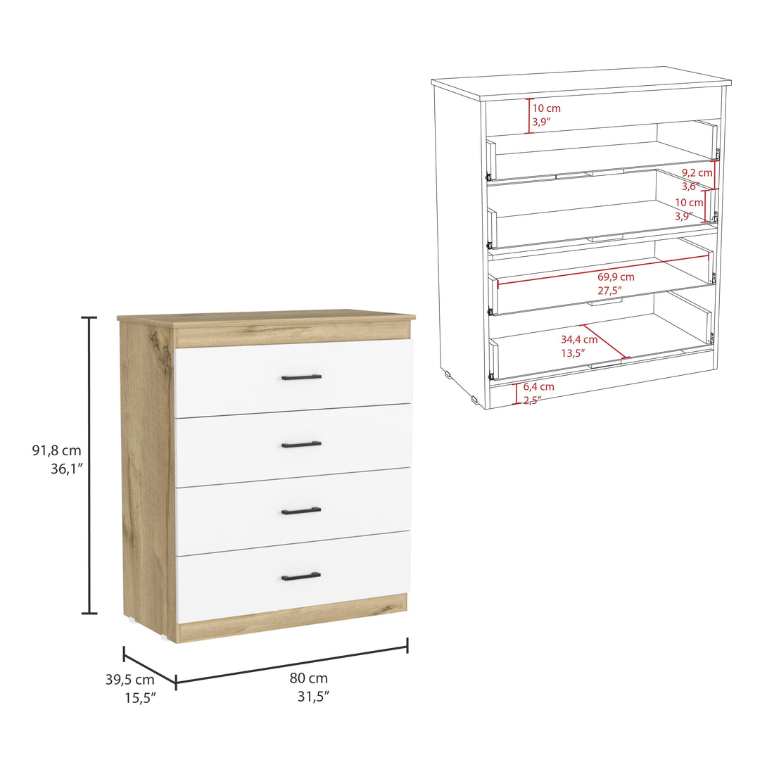 Organizador Douglas, Blanco y Café Claro, con Cuatro Cajones y Manijas Metalicas ZF - VIRTUAL MUEBLES