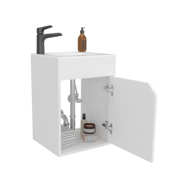 Mueble Para Lavamanos Flotante Betel, Blanco Duqueza, Incluye Lavamanos Plastiglas Floresta 40 ZF