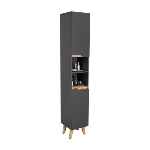 Mueble  Auxiliar para Baño Apolis, Plata Oscuro y Café claro, con un diseño minimalista y es de facil instalación