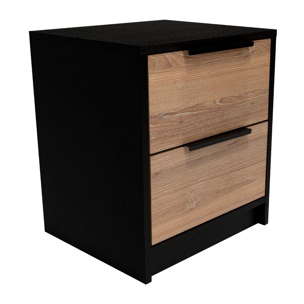 Mesa de Noche Wesley, Wengue y Miel, con Dos Cajones Organizadores - VIRTUAL MUEBLES