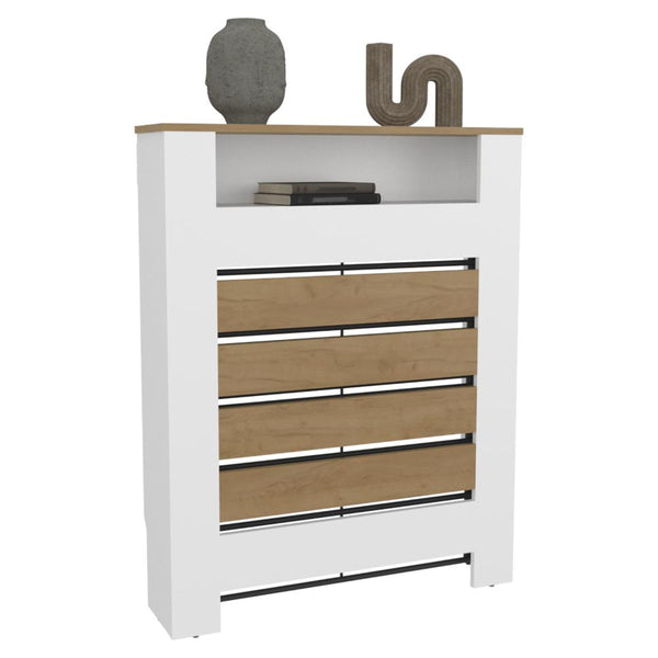 Cubierta para Radiador Mistral, Blanco Duqueza y Fresno Europeo, cuenta con espacio para colocar objetos decorativos ZF