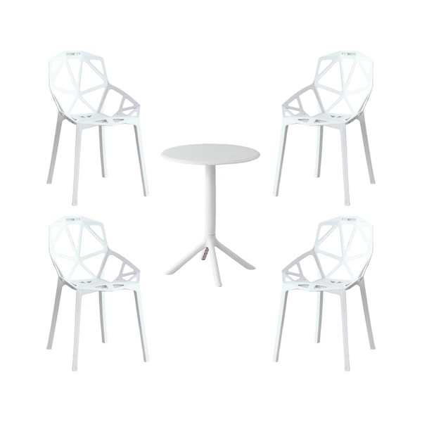 Combo Orbe, Incluye Mesa Redonda y 4 Sillas en Color Blanco
