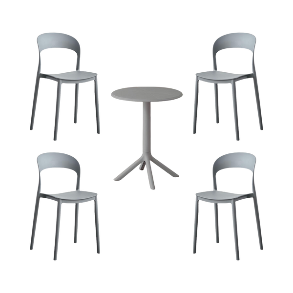 Combo Nordica, Incluye Mesa Redonda y 4 Sillas en Color Gris Oscuro