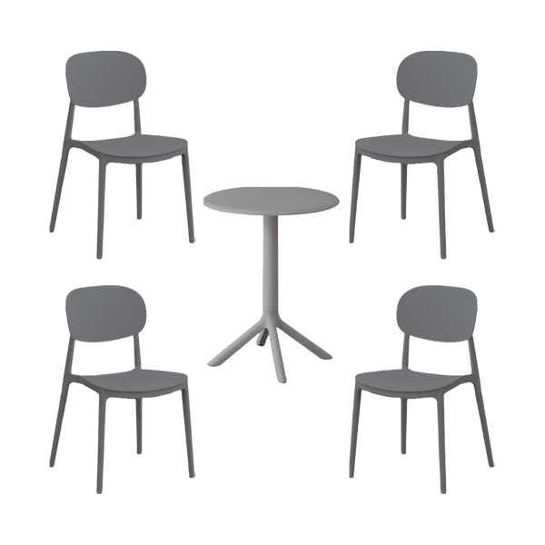 Combo Ebano, Incluye Mesa Redonda y 4 Sillas en Color Gris Oscuro