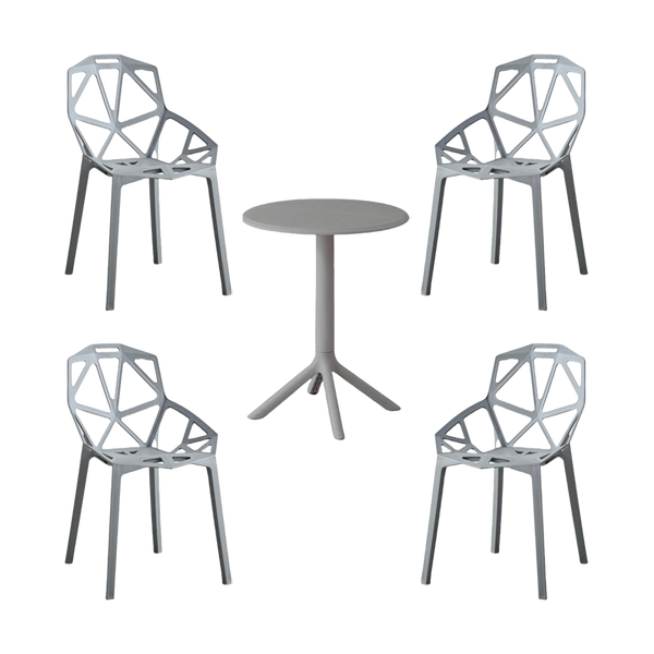 Combo Nova, Incluye Mesa Redonda y 4 Sillas en Color Gris Oscuro